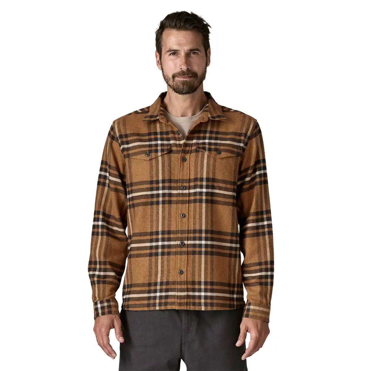 Long-Sleeved Organic Cotton Midweight Fjord Flannel Shirt Men&#39;s