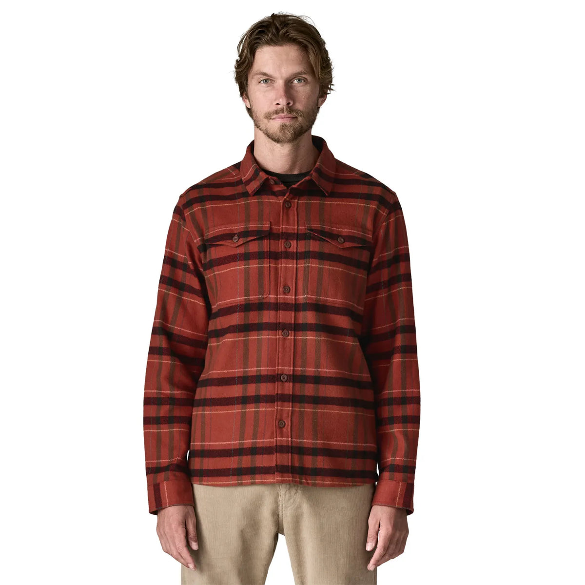 Long-Sleeved Organic Cotton Midweight Fjord Flannel Shirt Men&#39;s