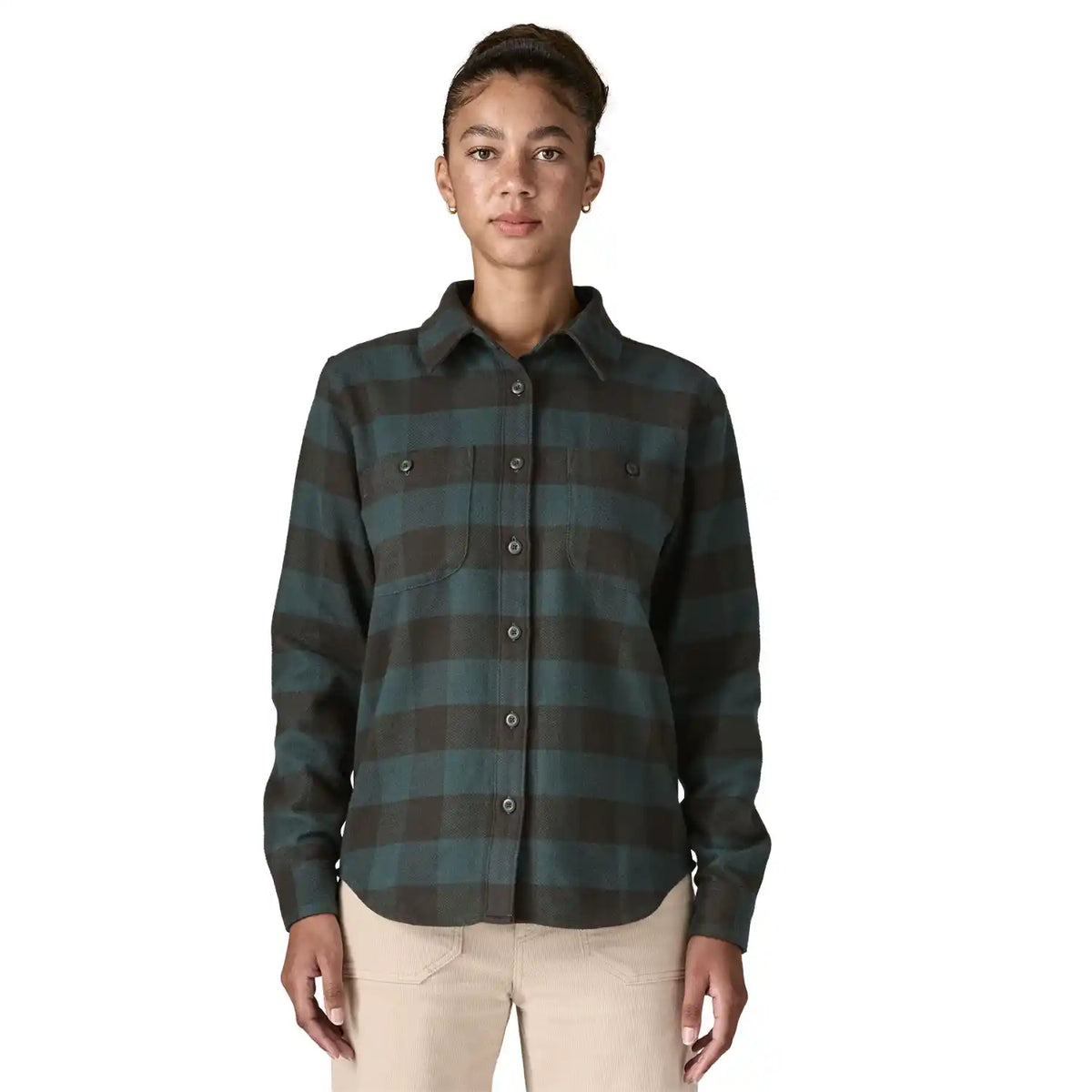 Long-Sleeved Organic Cotton Midweight Fjord Flannel Shirt Women&#39;s
